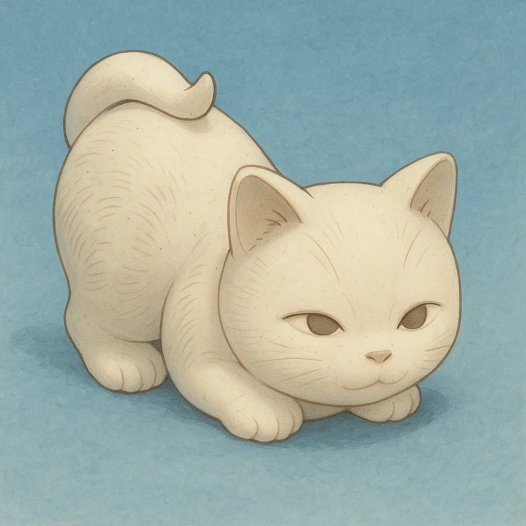 Surowy kotek ceramiczny na prostym tle, reprezentujący materiały dostępne na warsztatach malowania ceramiki w Gdańsku