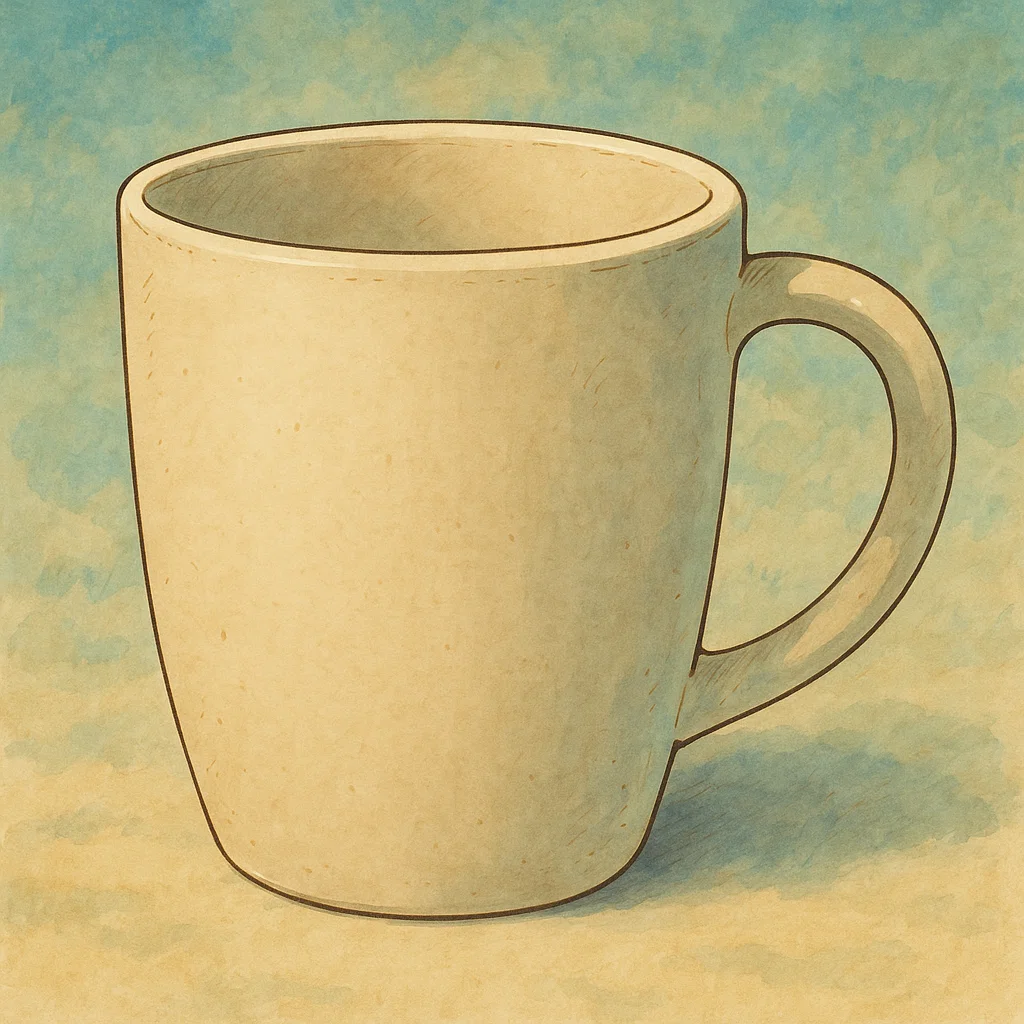 Surowy kubek ceramiczny na prostym tle, reprezentujący materiały dostępne na warsztatach malowania ceramiki w Gdańsku